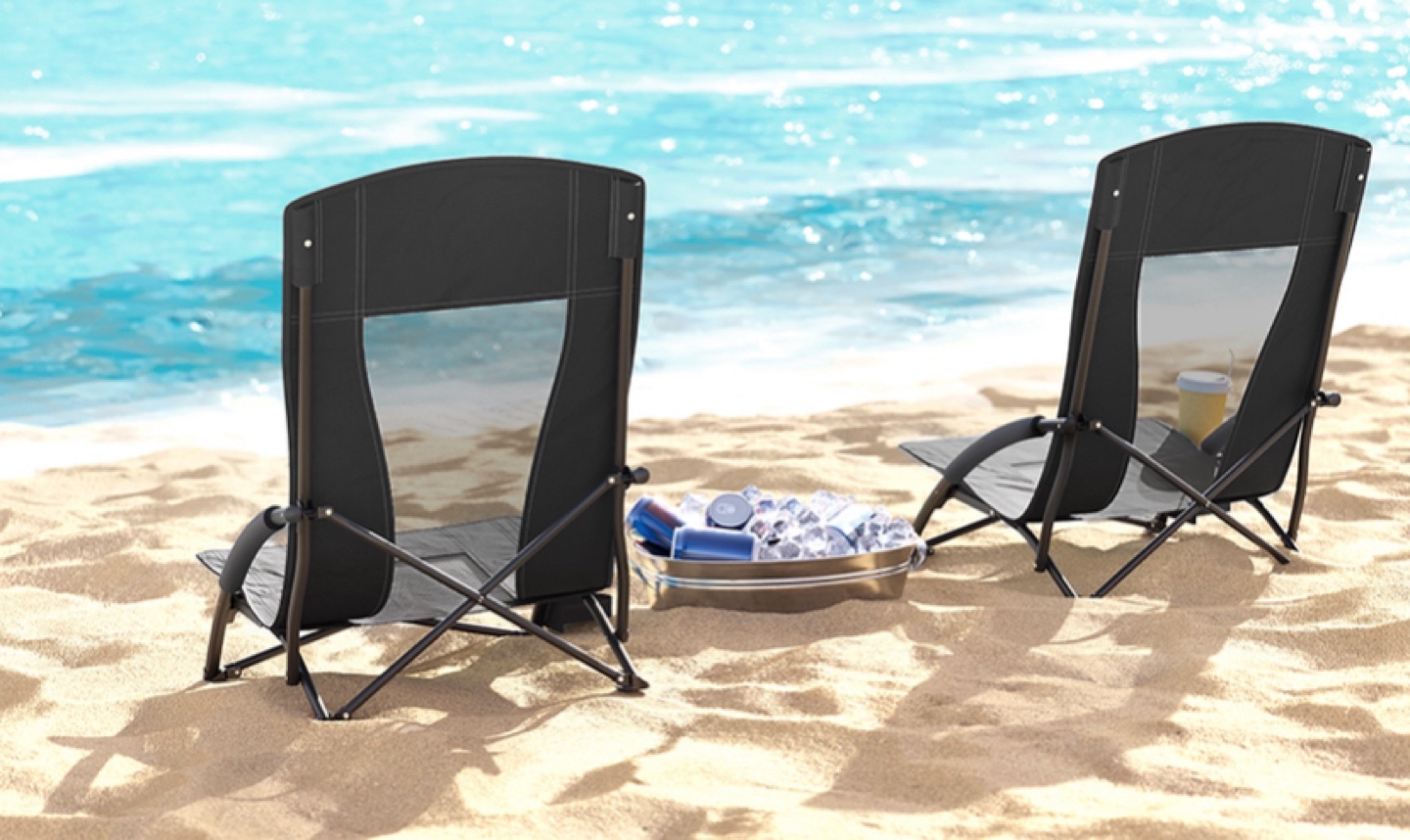 BNIB Set of 2 Foldbale Beach Chair  with Cup Holder