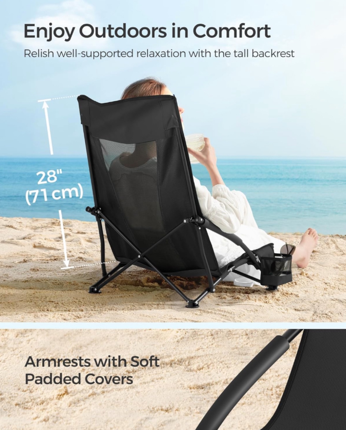BNIB Set of 2 Foldbale Beach Chair  with Cup Holder - photo 2