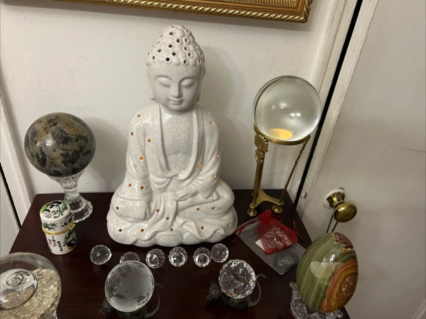 White Ceramic Buddha Statue with Light Holes image indicator(3)