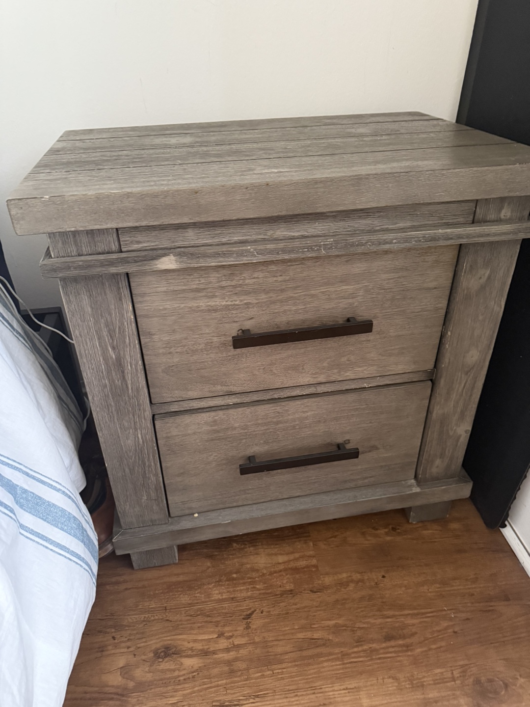 Gray Two-Drawer Nightstand