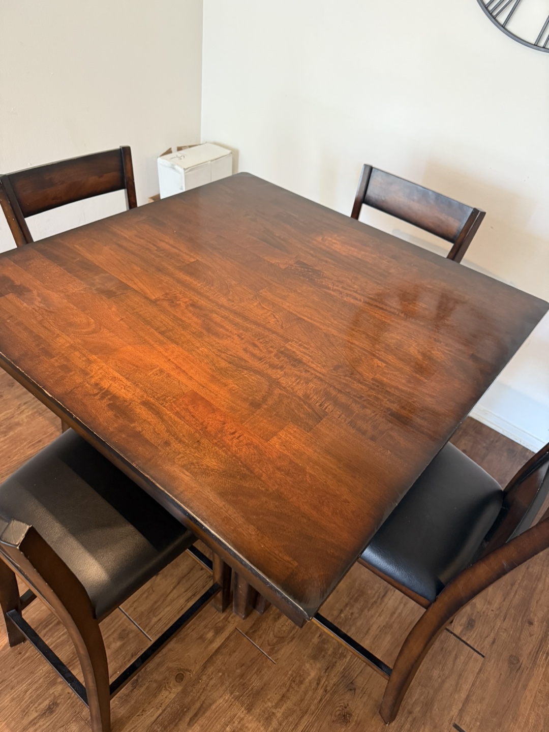 Square Wood Dining Table with Four Counter Height Chairs