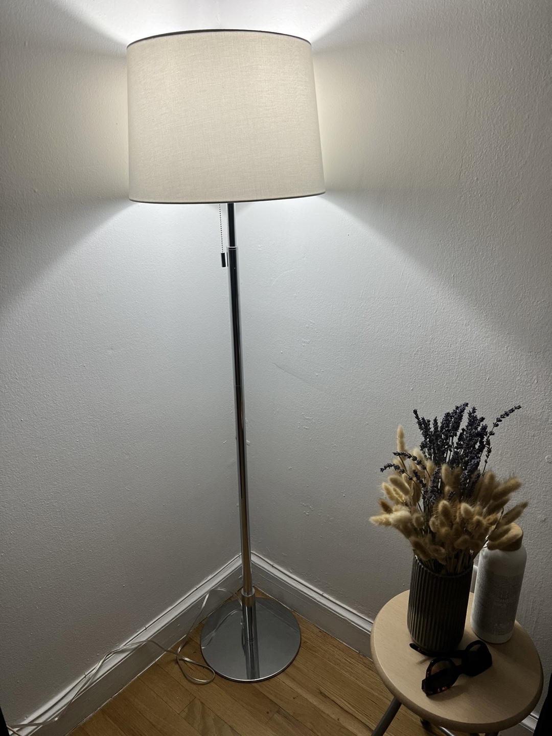 Chrome Floor Lamp with White Shade - photo 2