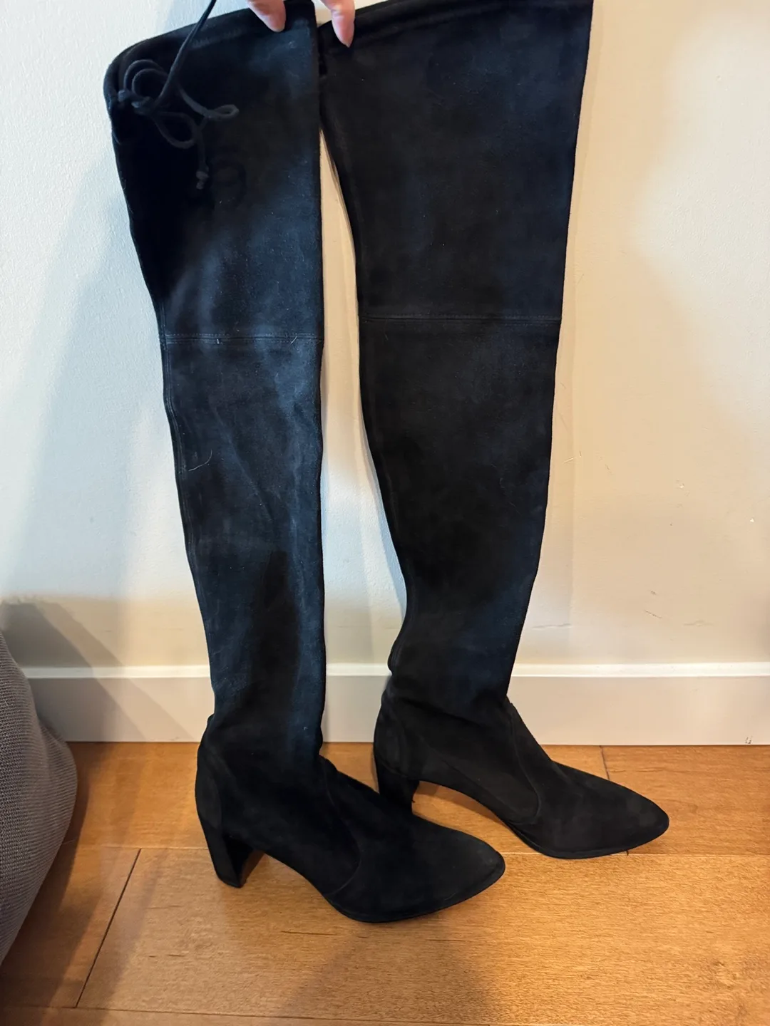Stuart Weitzman Black Suede Over-the-Knee Boots thumbnail