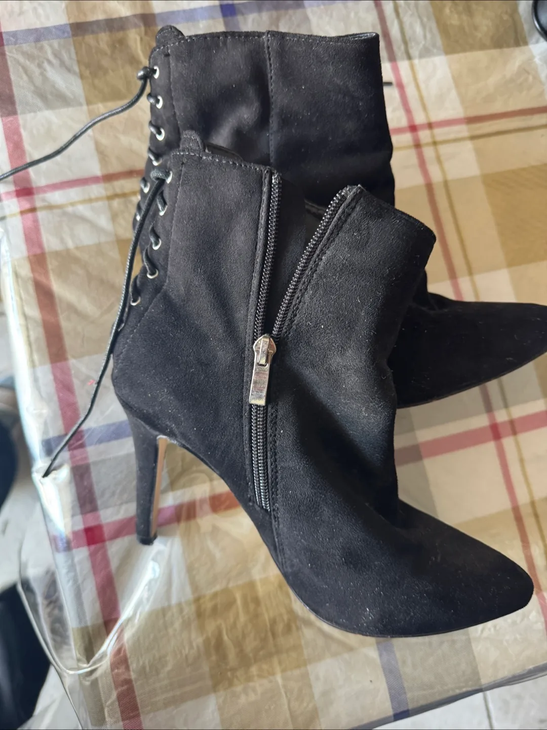 Black Suede Ankle Boots with Lace-Up Detail - Size 10 thumbnail