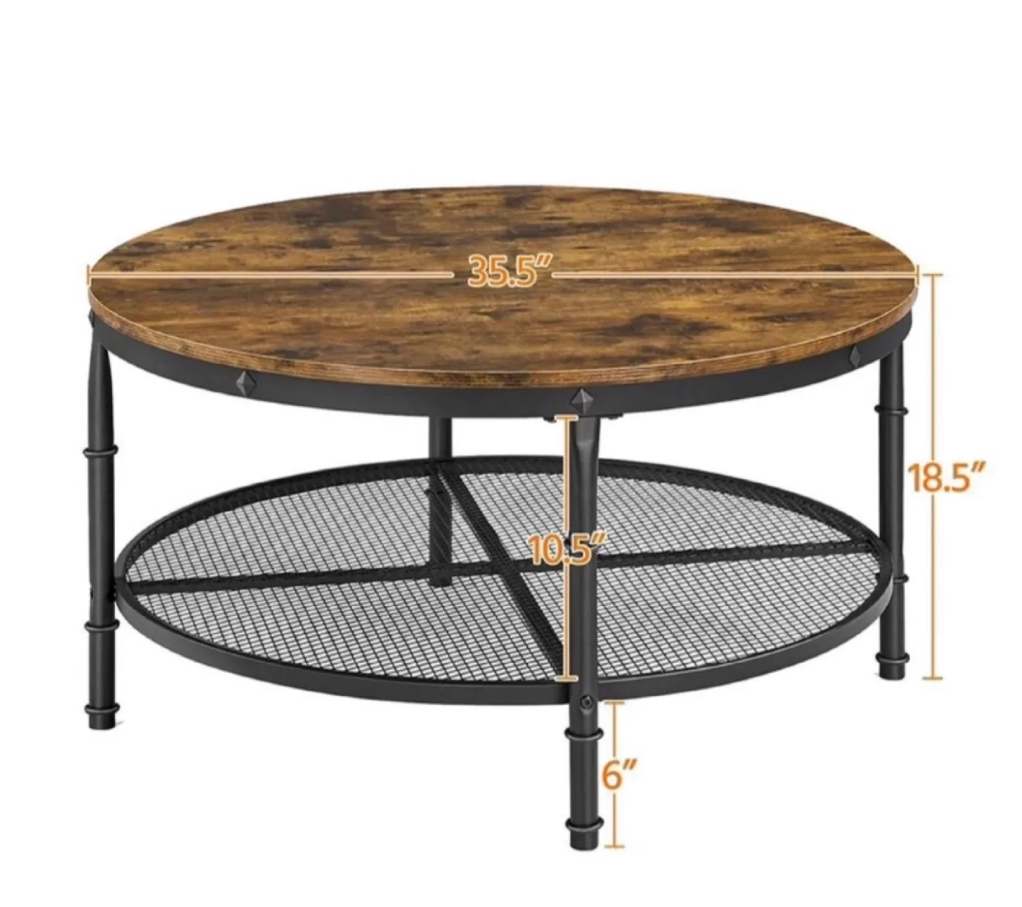Round Industrial Coffee Table with Metal Shelf image indicator(4)