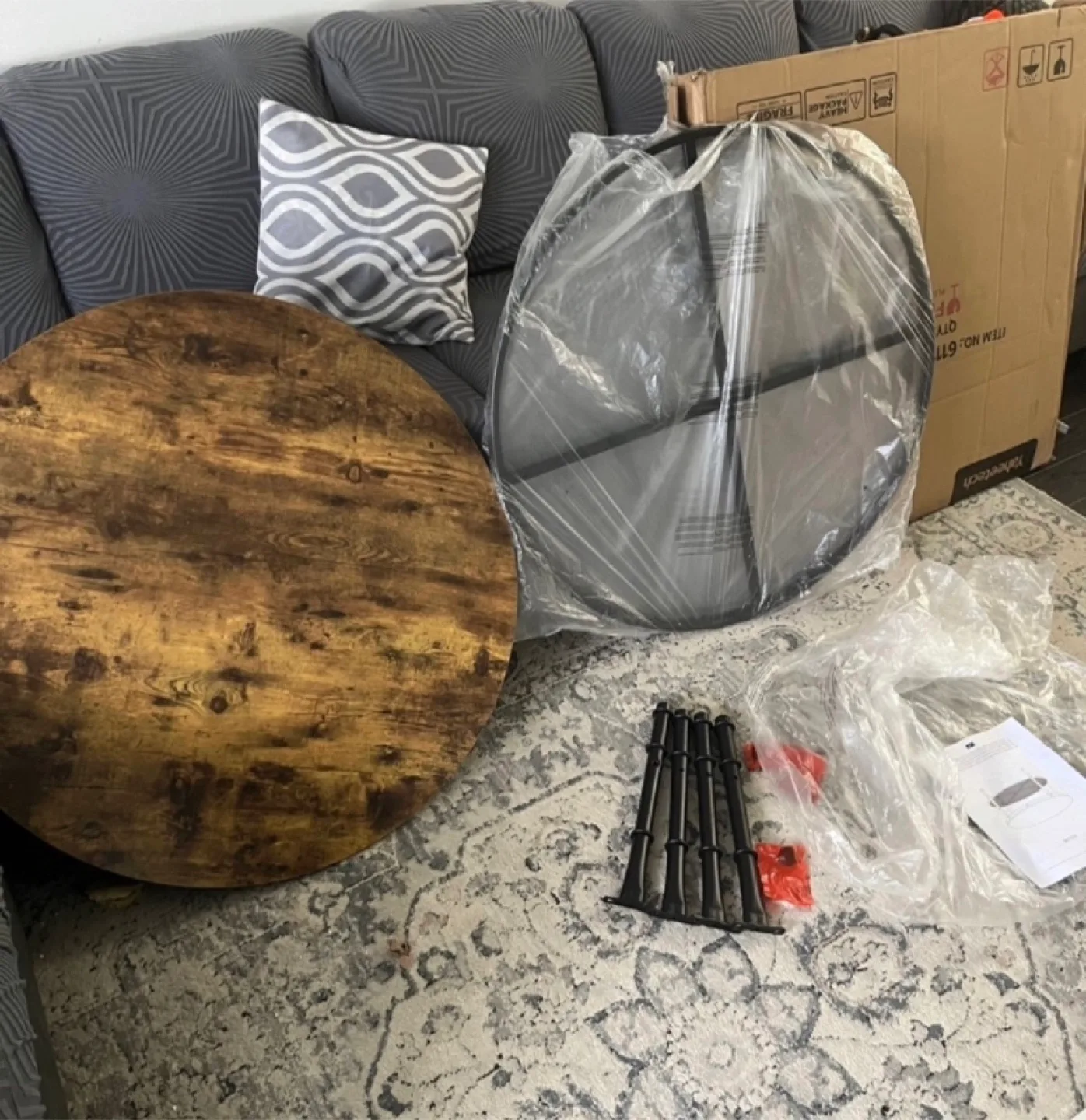 Round Industrial Coffee Table with Metal Shelf image indicator(3)