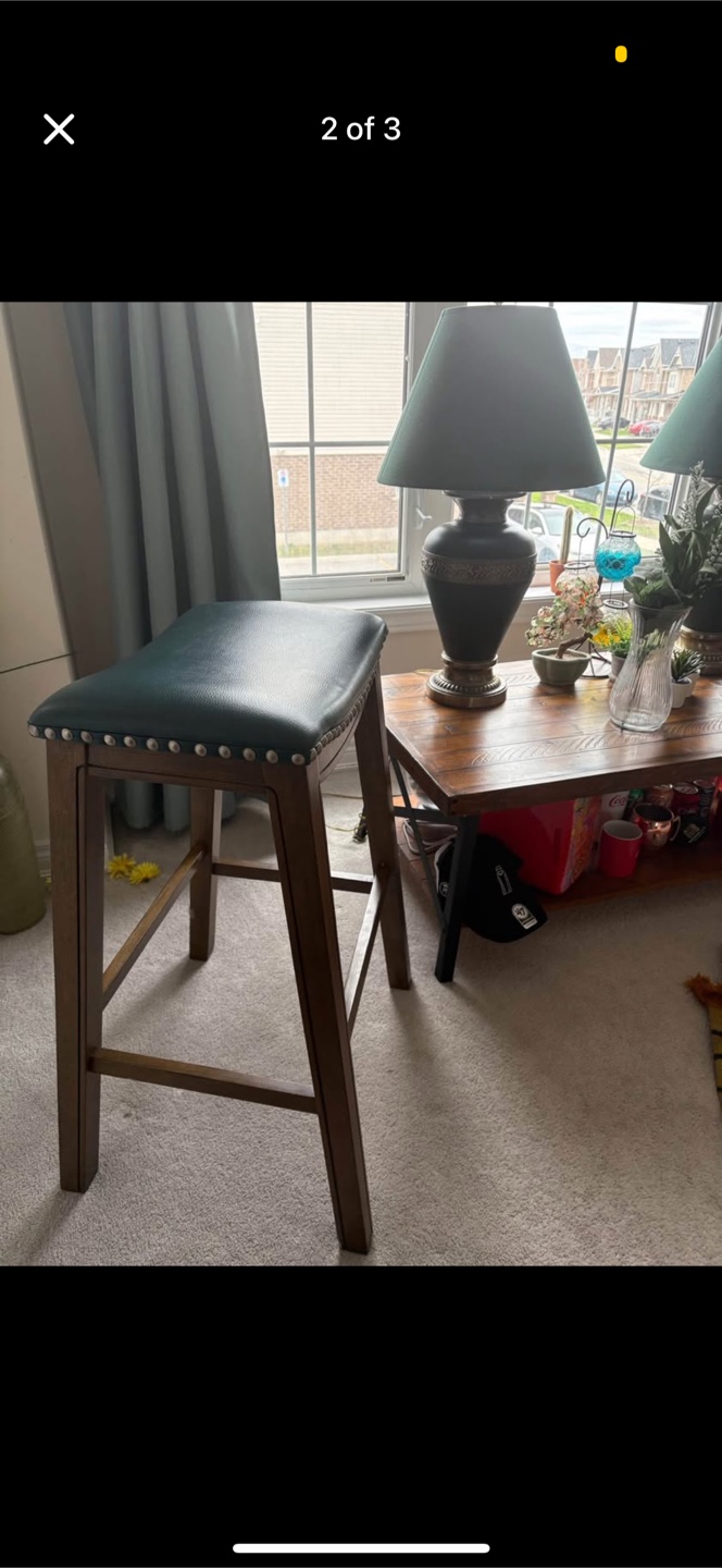 Dark Brown Wooden Bar Stool with Green Upholstered Seat - photo 2