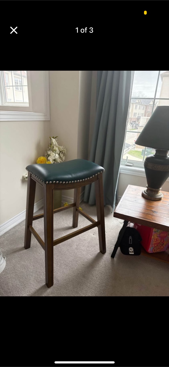 Dark Brown Wooden Bar Stool with Green Upholstered Seat