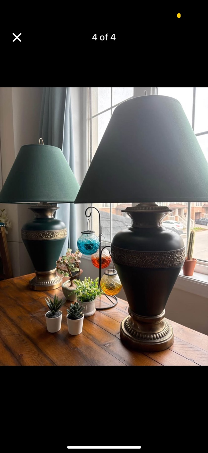 Pair of Elegant Table Lamps with Green Shades