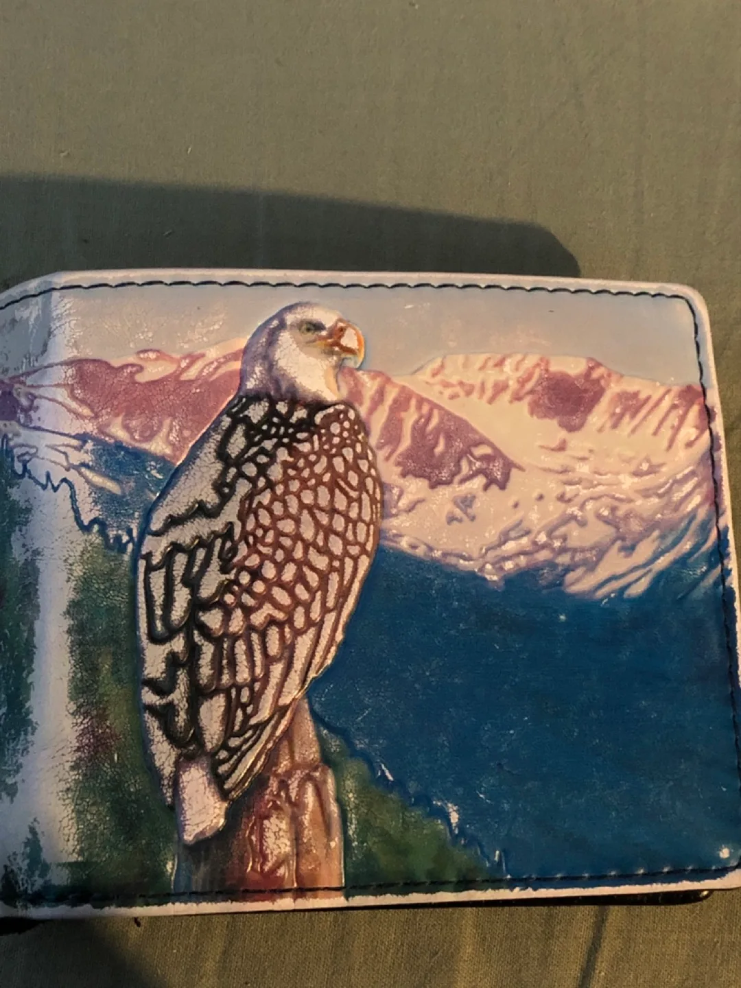 Ostrich Paddle Leather Wallet with Eagle Design thumbnail