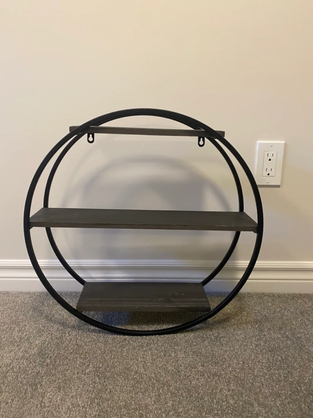 Round 3-Tier Wall Shelf - Black Metal and Wood