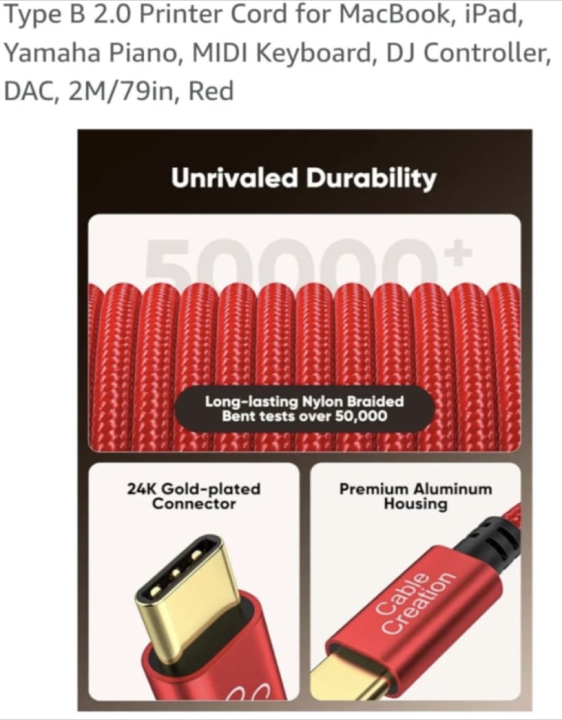 Red USB 2.0 Type-B Printer Cord - 2M/79in - photo 3