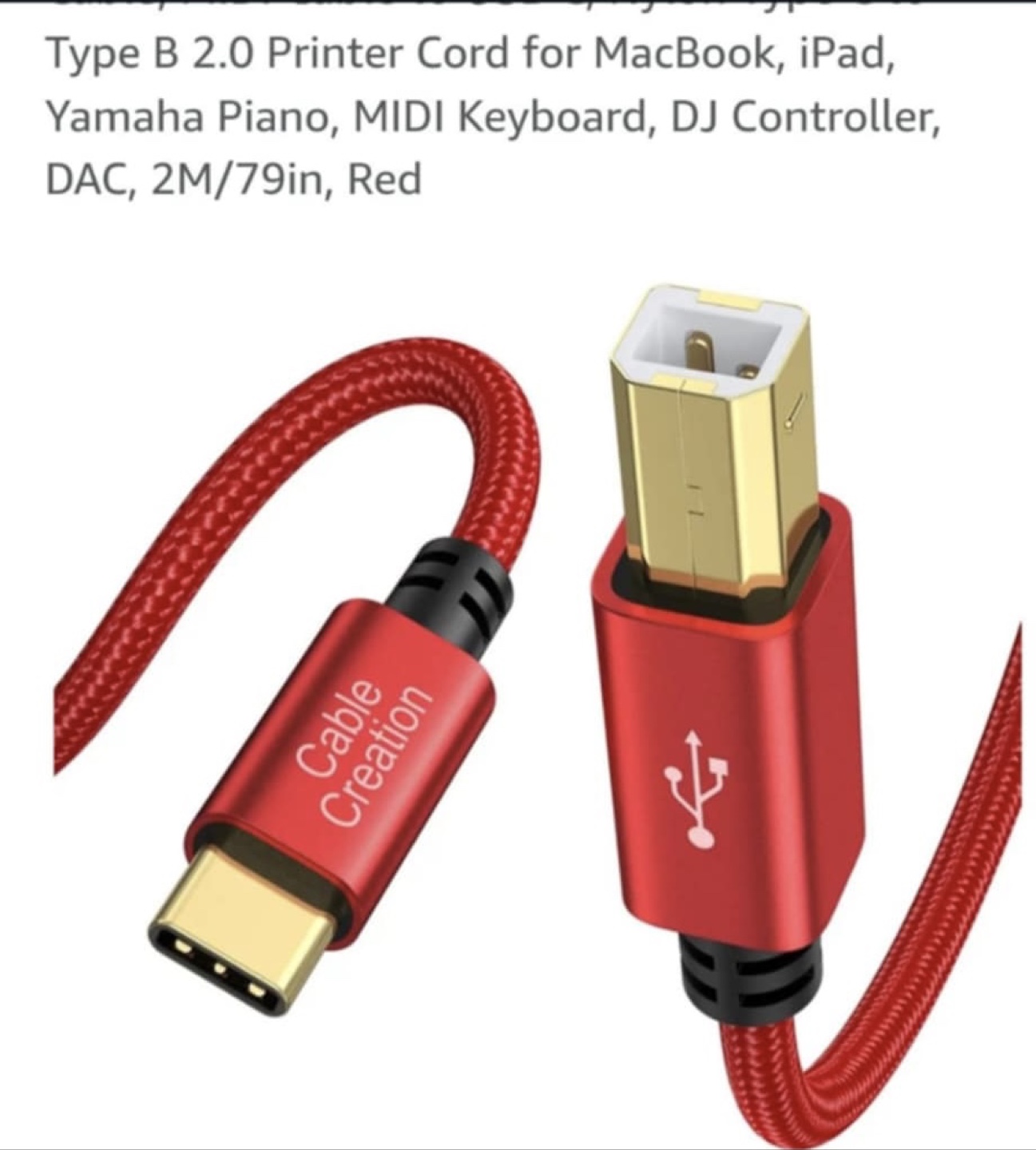 Red USB 2.0 Type-B Printer Cord - 2M/79in
