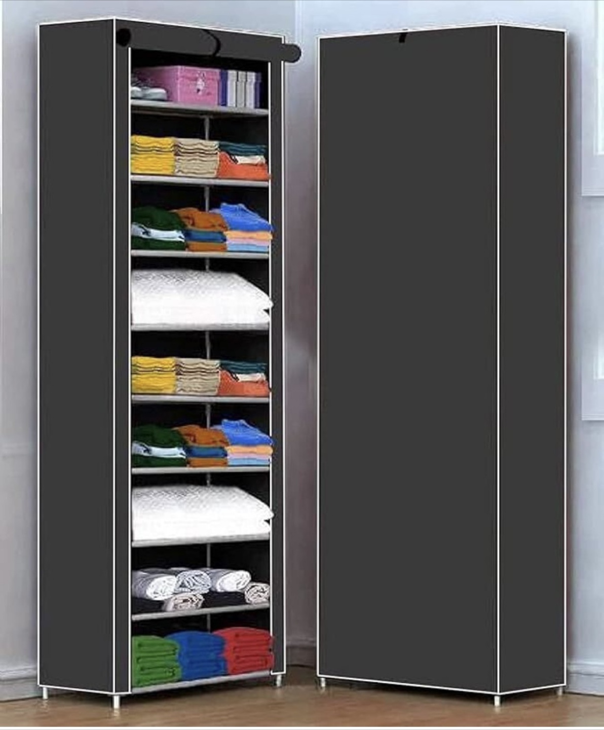 1 door 9 shelf Fabric PVC collapsible wardrobe