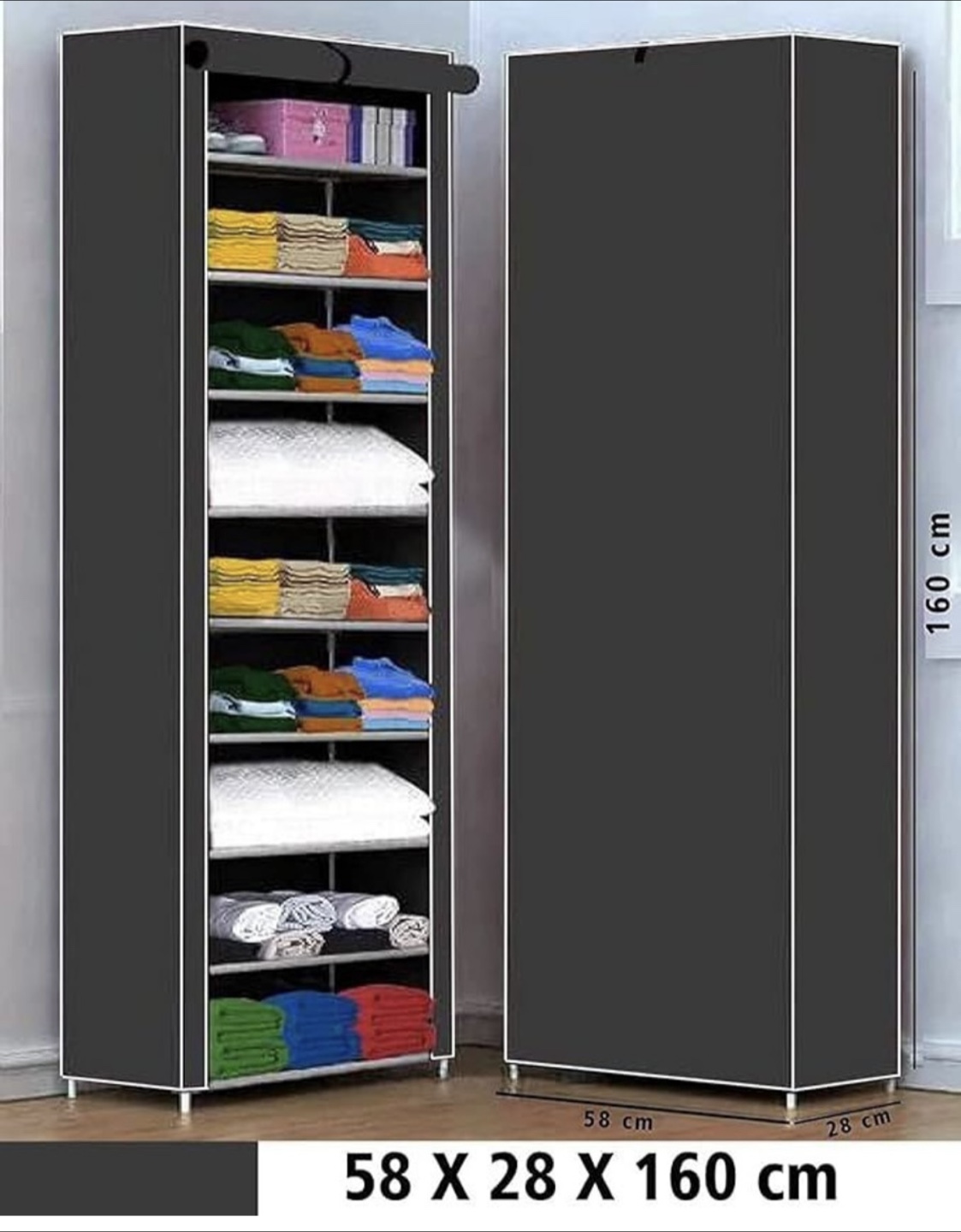 1 door 9 shelf Fabric PVC collapsible wardrobe - photo 2