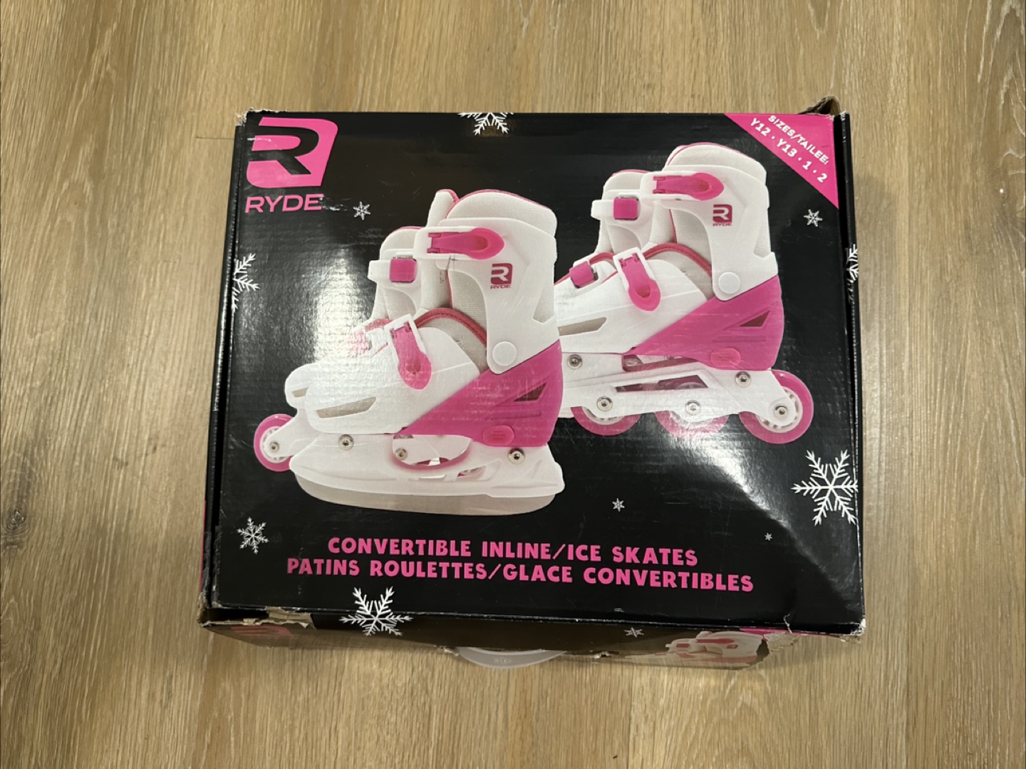 Ryde Convertible Inline/Ice Skates Pink and White Size 12T-2Y