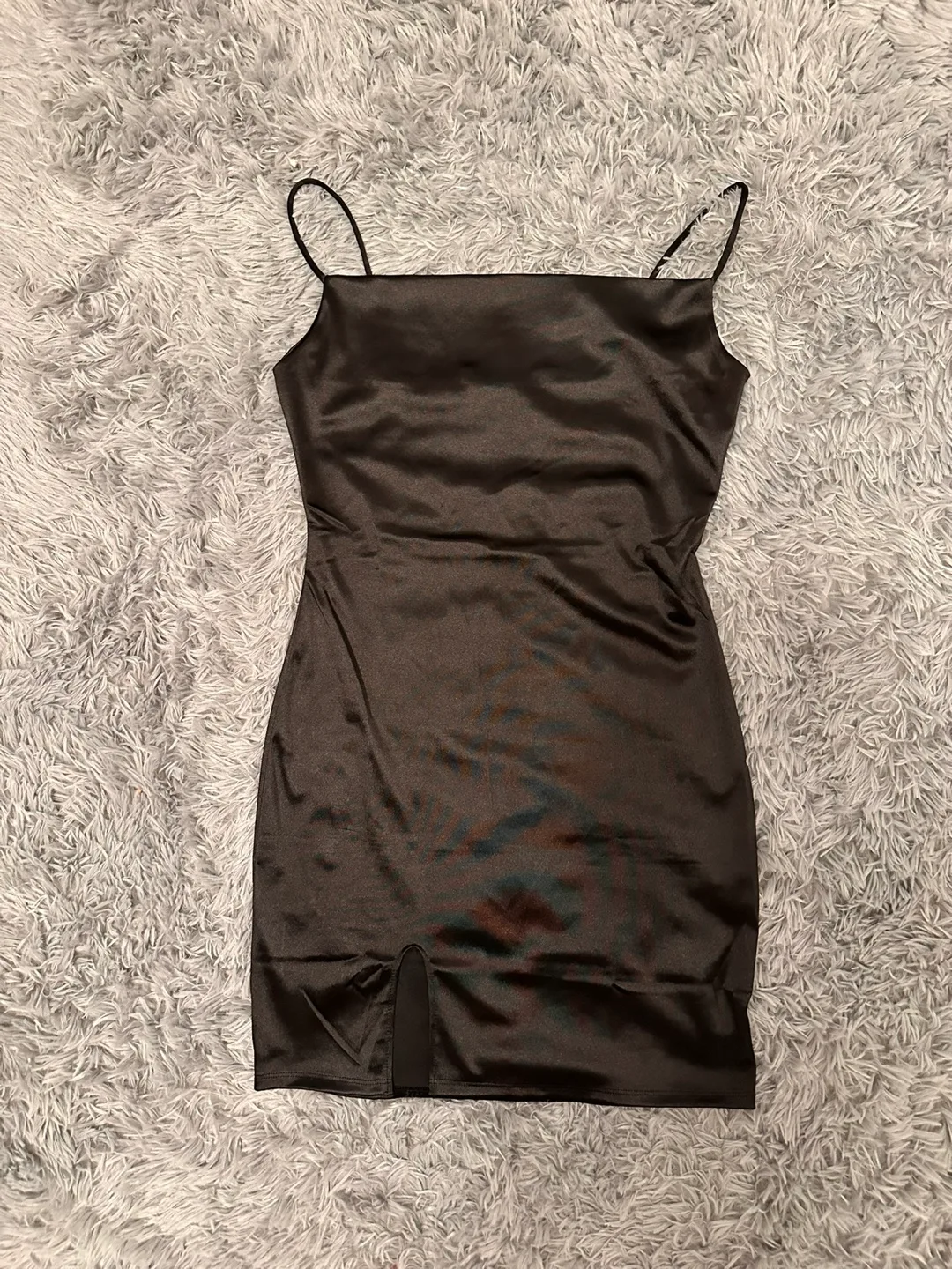 Black Satin Mini Slip Dress image indicator(2)