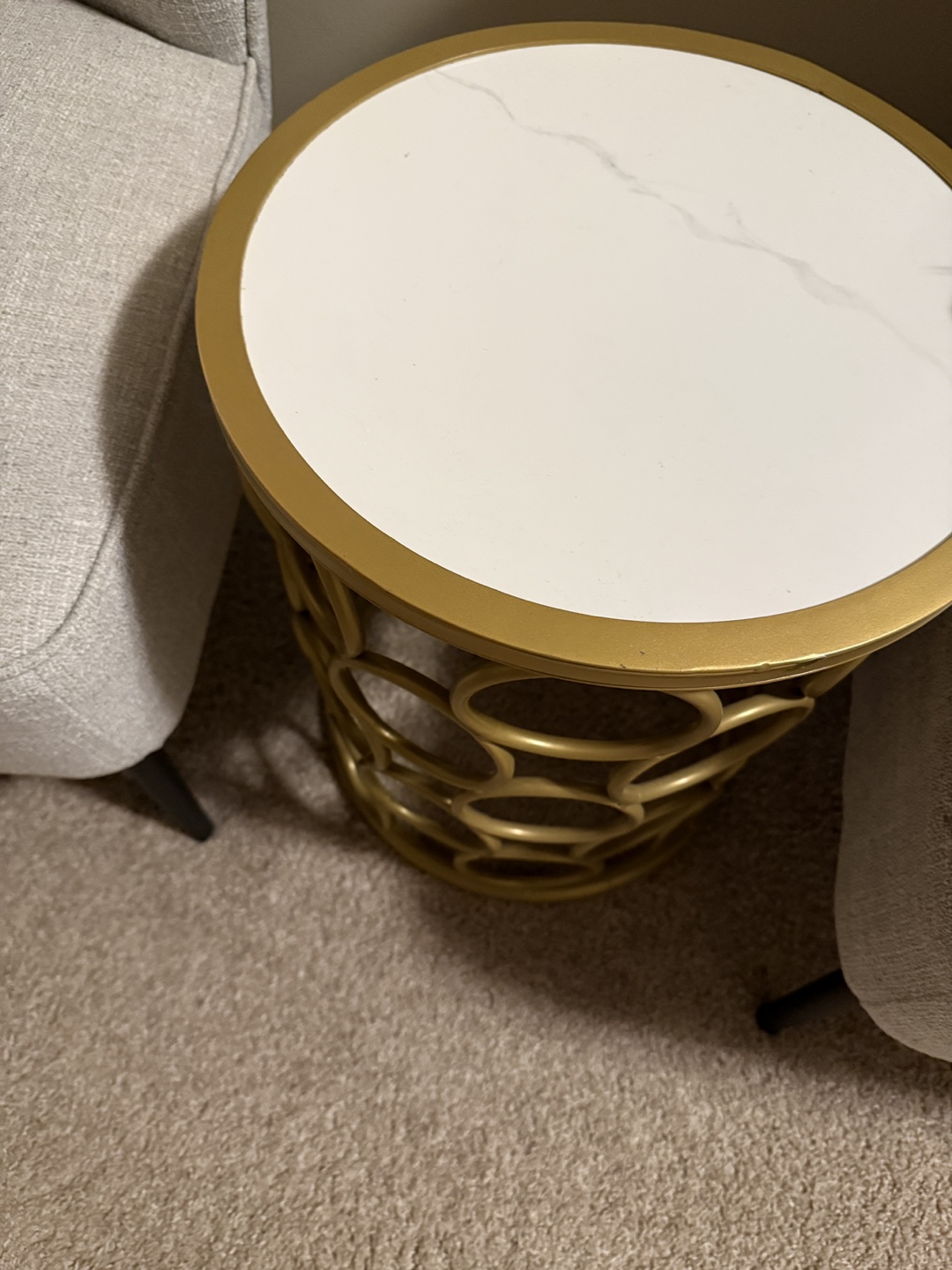 Gold Metal Accent Table with Marble Top - photo 2