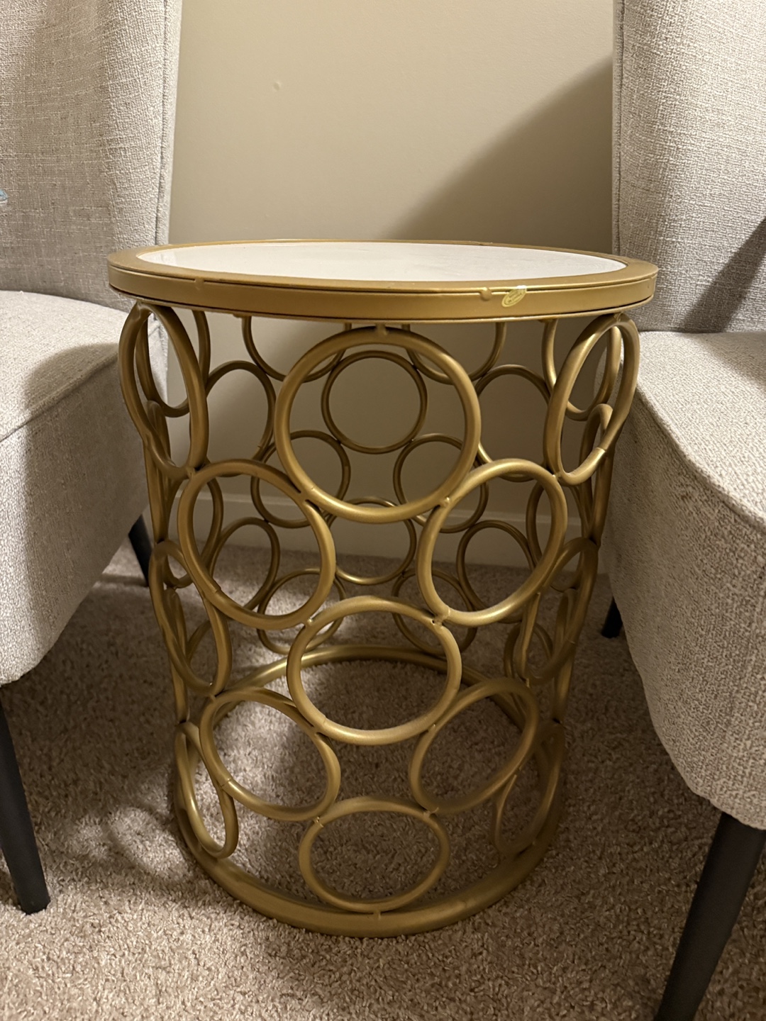 Gold Metal Accent Table with Marble Top