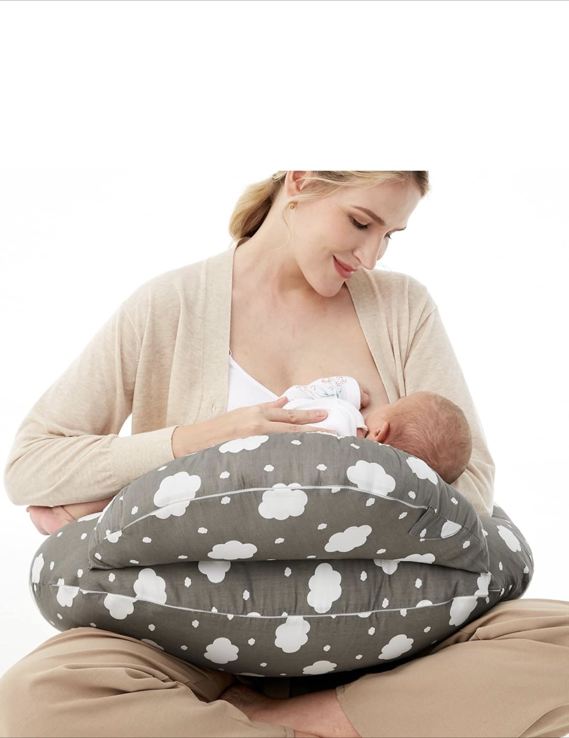 Nursing Pillow with Removable Cover - Cloud Print