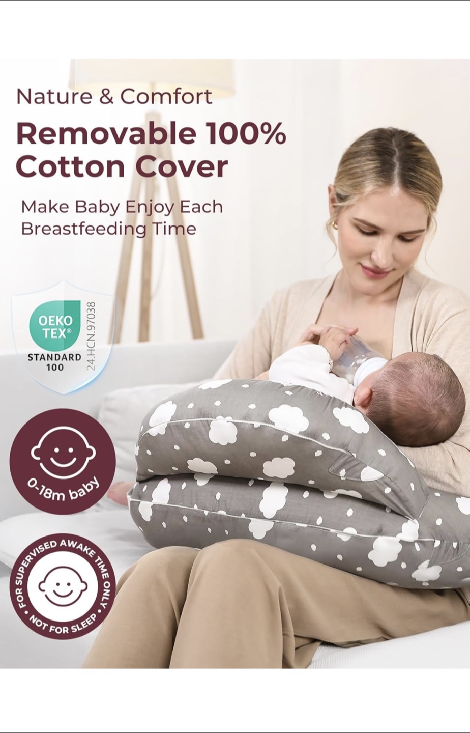 Nursing Pillow with Removable Cover - Cloud Print - photo 5