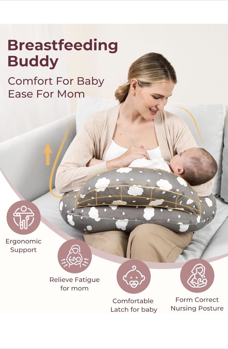 Nursing Pillow with Removable Cover - Cloud Print - photo 3