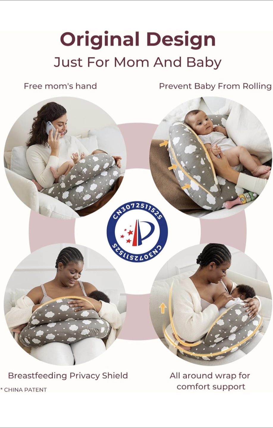 Nursing Pillow with Removable Cover - Cloud Print - photo 4