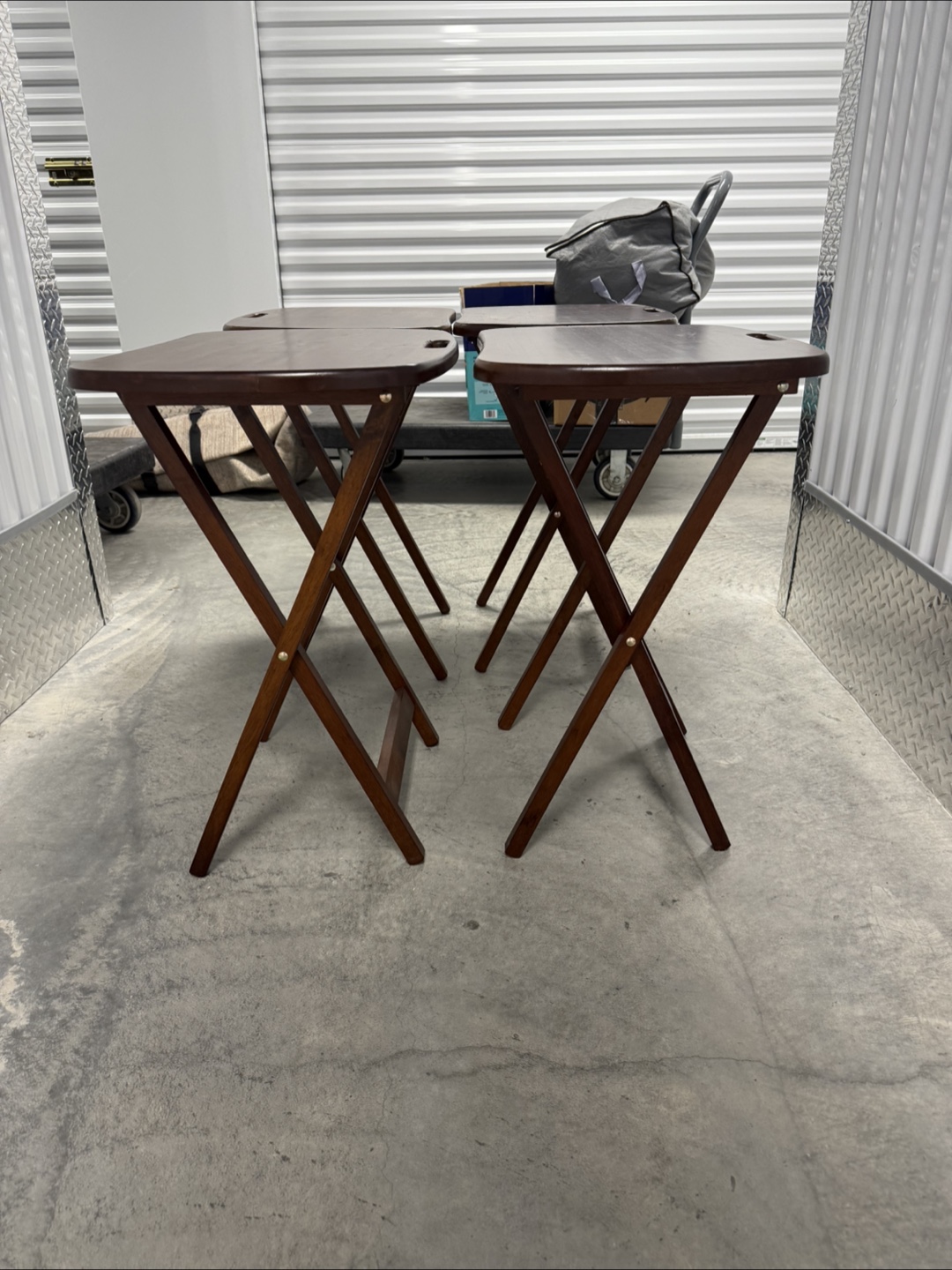 Set of Four Dark Brown Wooden TV Trays - photo 3