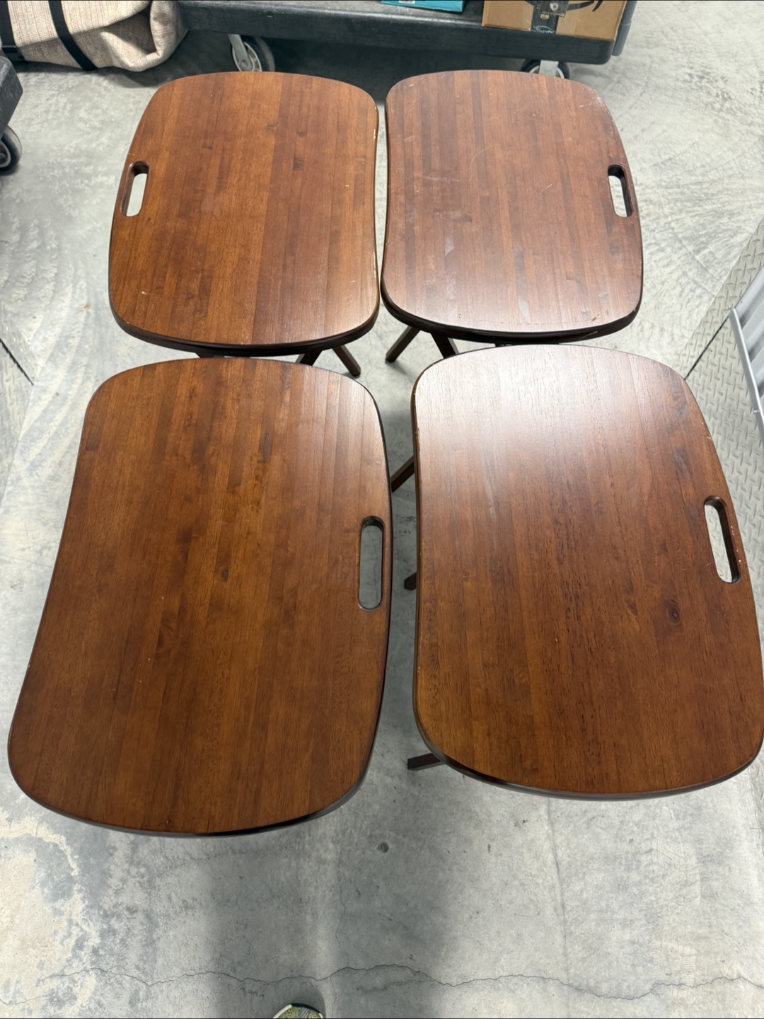 Set of Four Dark Brown Wooden TV Trays - photo 2