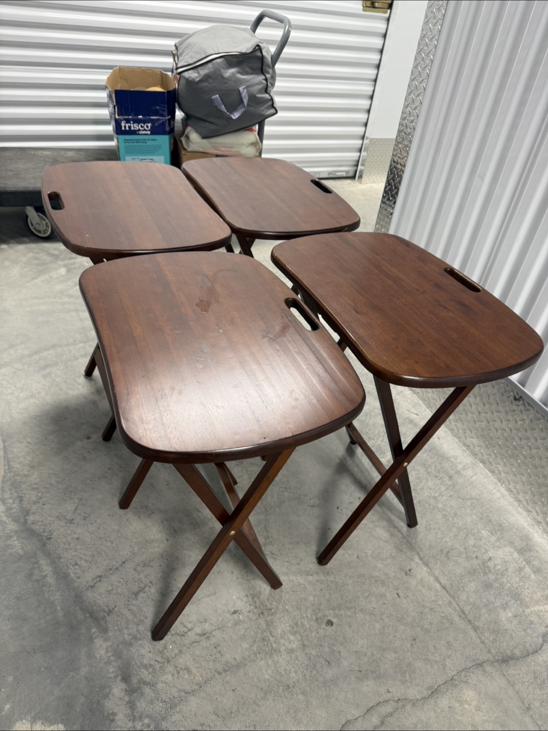 Set of Four Dark Brown Wooden TV Trays