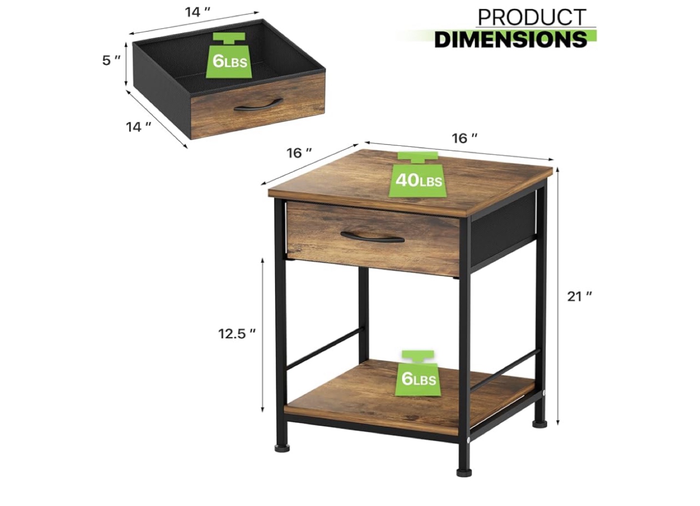 Rustic Industrial Nightstand with Drawer and Shelf - photo 2