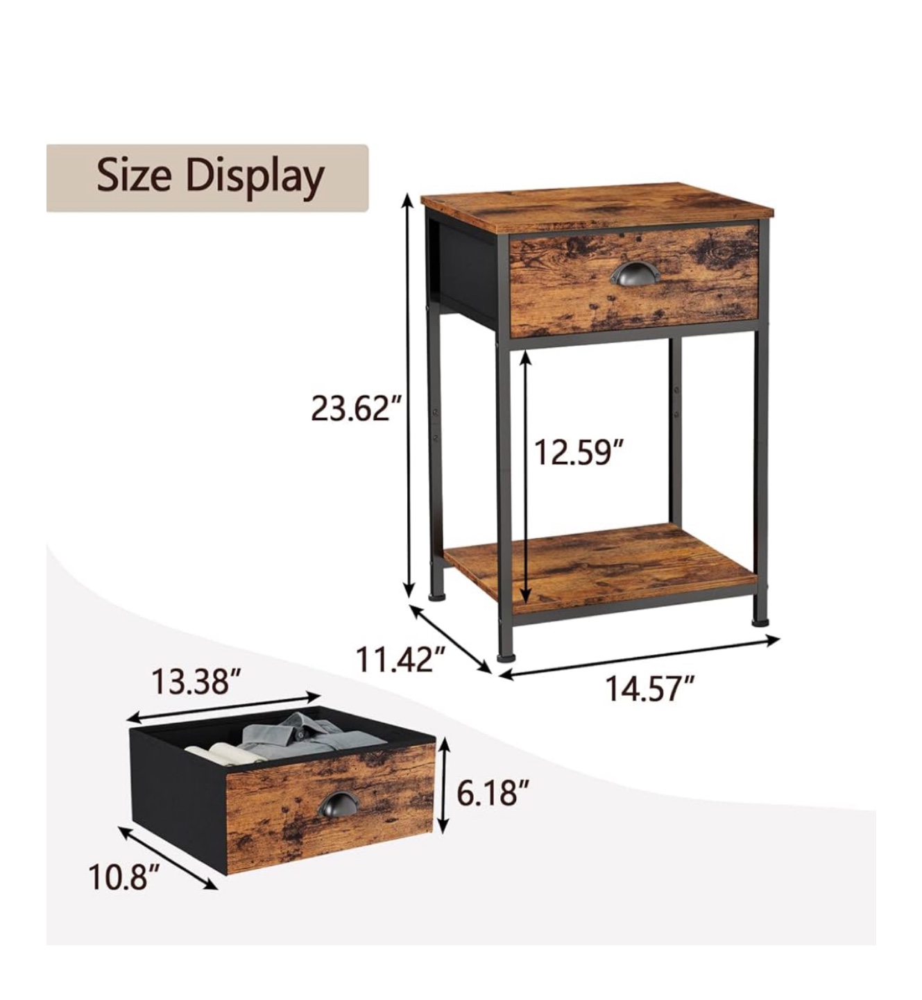 Rustic Industrial Nightstand with Drawer - photo 2