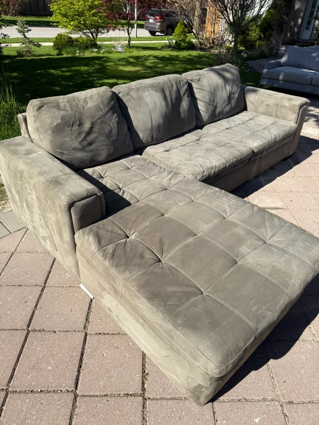 Grey Suede L-Shaped Sectional Sofa image indicator(3)