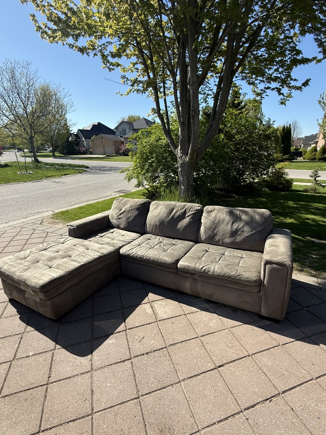 Grey Suede L-Shaped Sectional Sofa