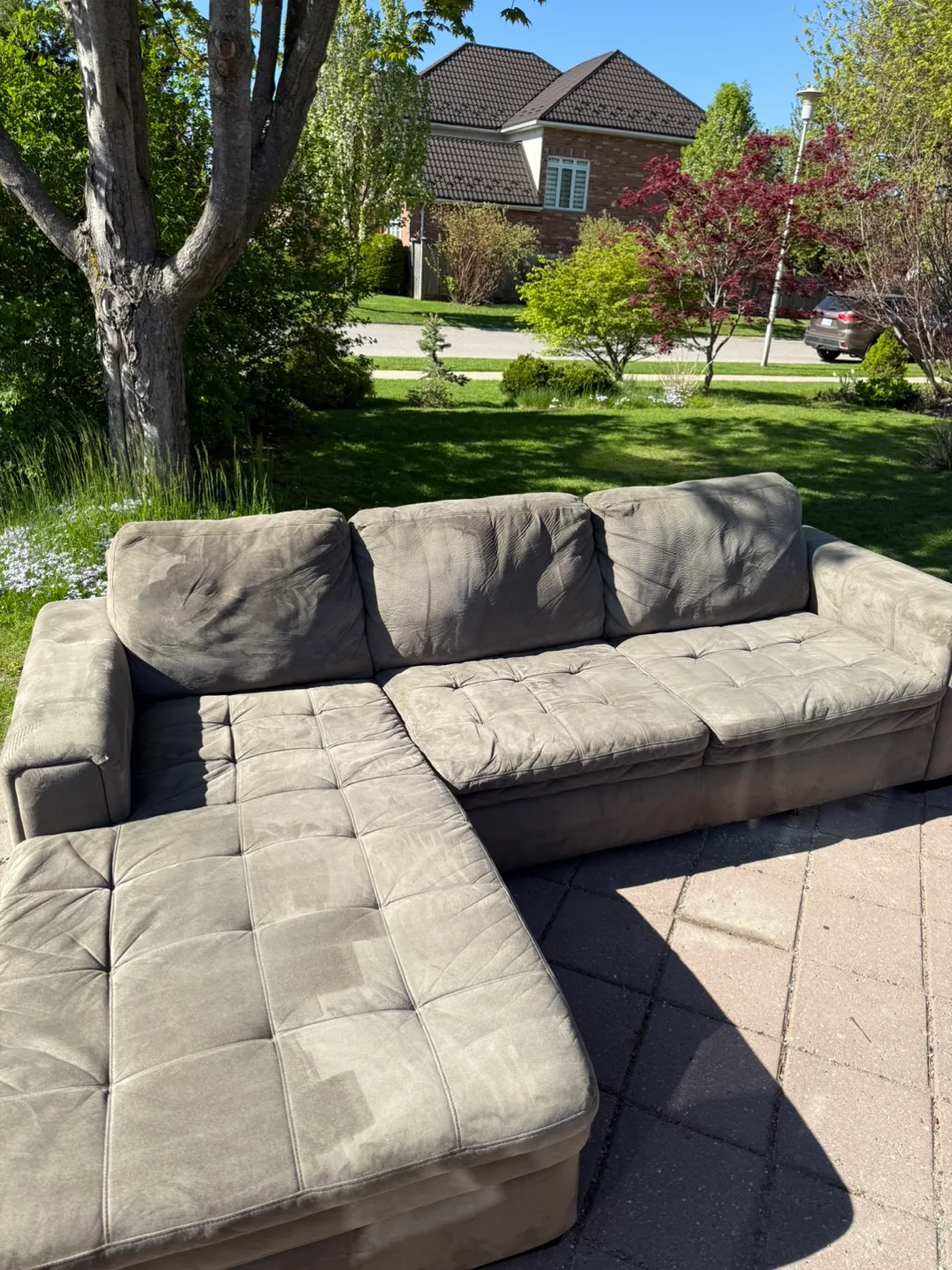 Grey Suede L-Shaped Sectional Sofa image indicator(2)