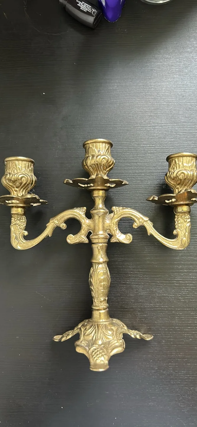 Antique Brass Three-Arm Candelabra thumbnail