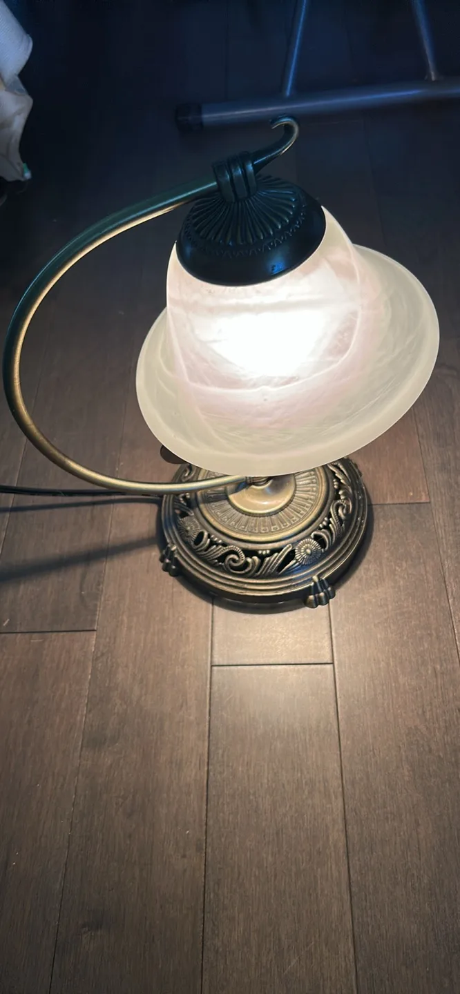 Antique-Style Brass Desk Lamp with White Glass Shade image indicator(6)