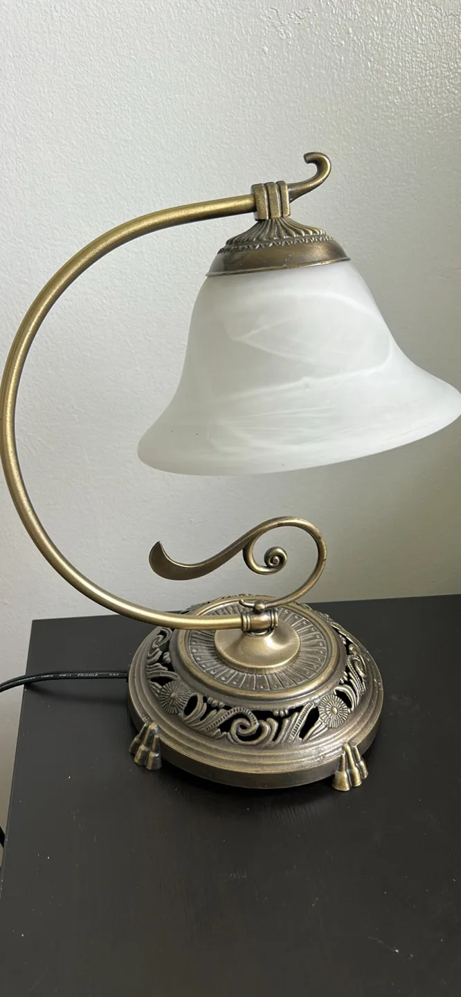 Antique-Style Brass Desk Lamp with White Glass Shade image indicator(5)