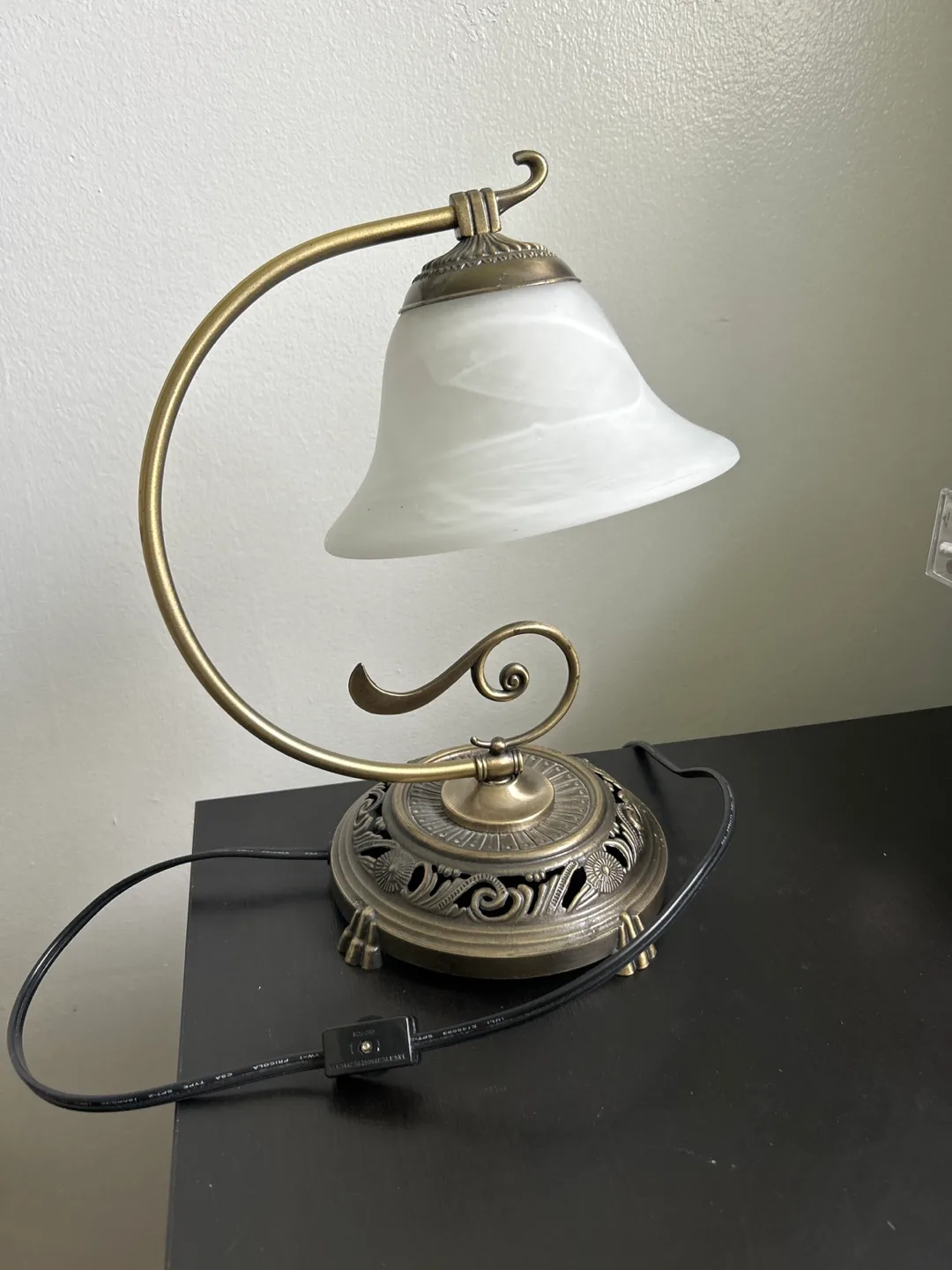 Antique-Style Brass Desk Lamp with White Glass Shade image indicator(2)