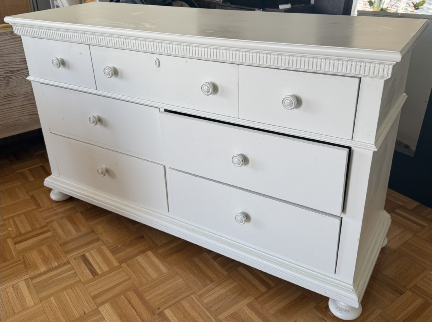 White Wooden Dresser with Seven Drawers