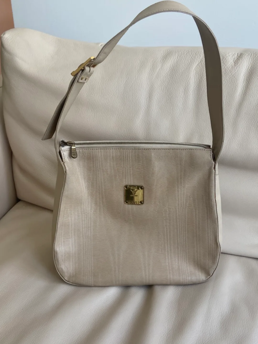 Authentic MCM Beige Leather Shoulder Bag thumbnail