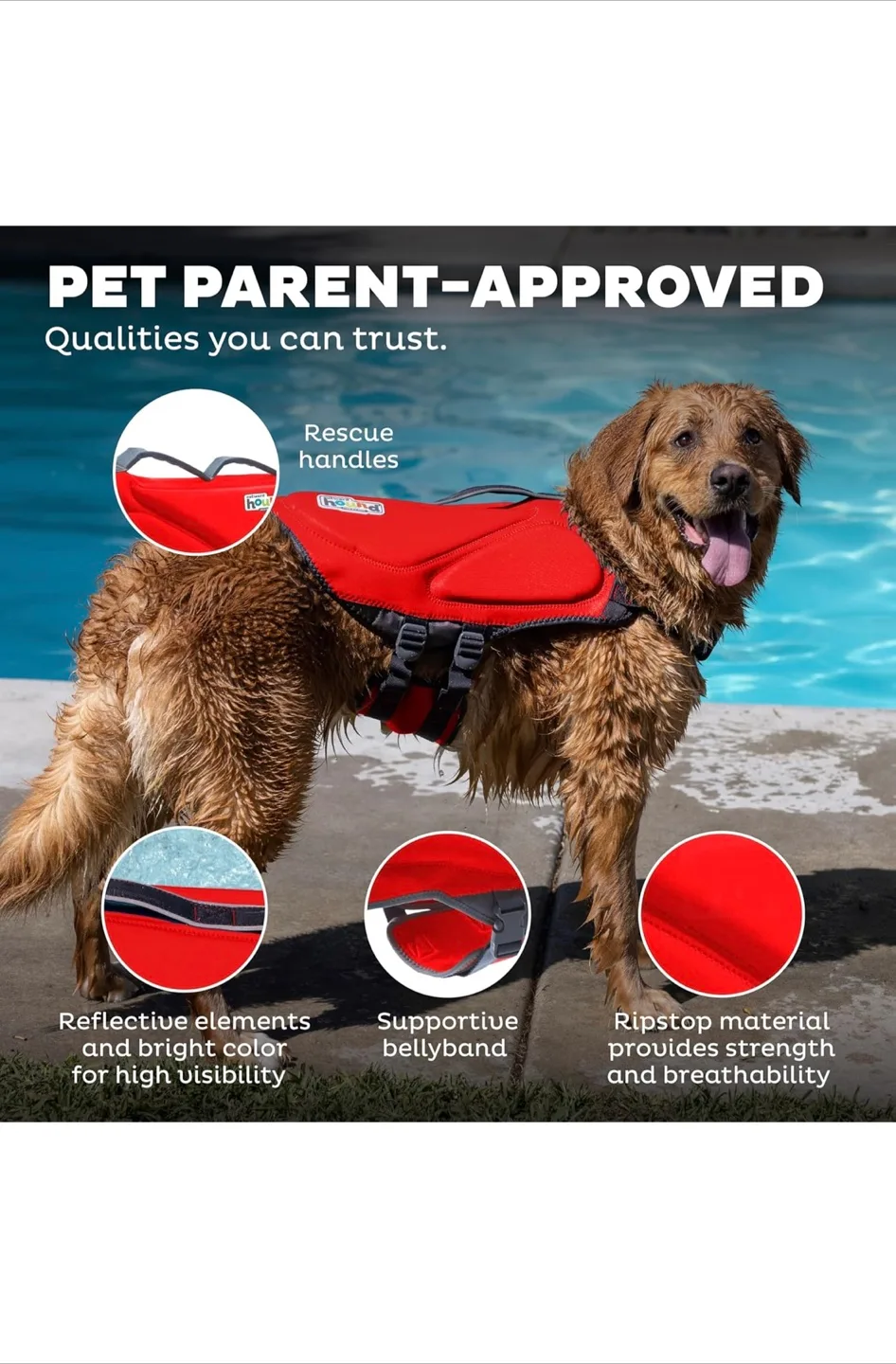 Outward Hound Dawson Dog Life Jacket - Red - Size large image indicator(5)