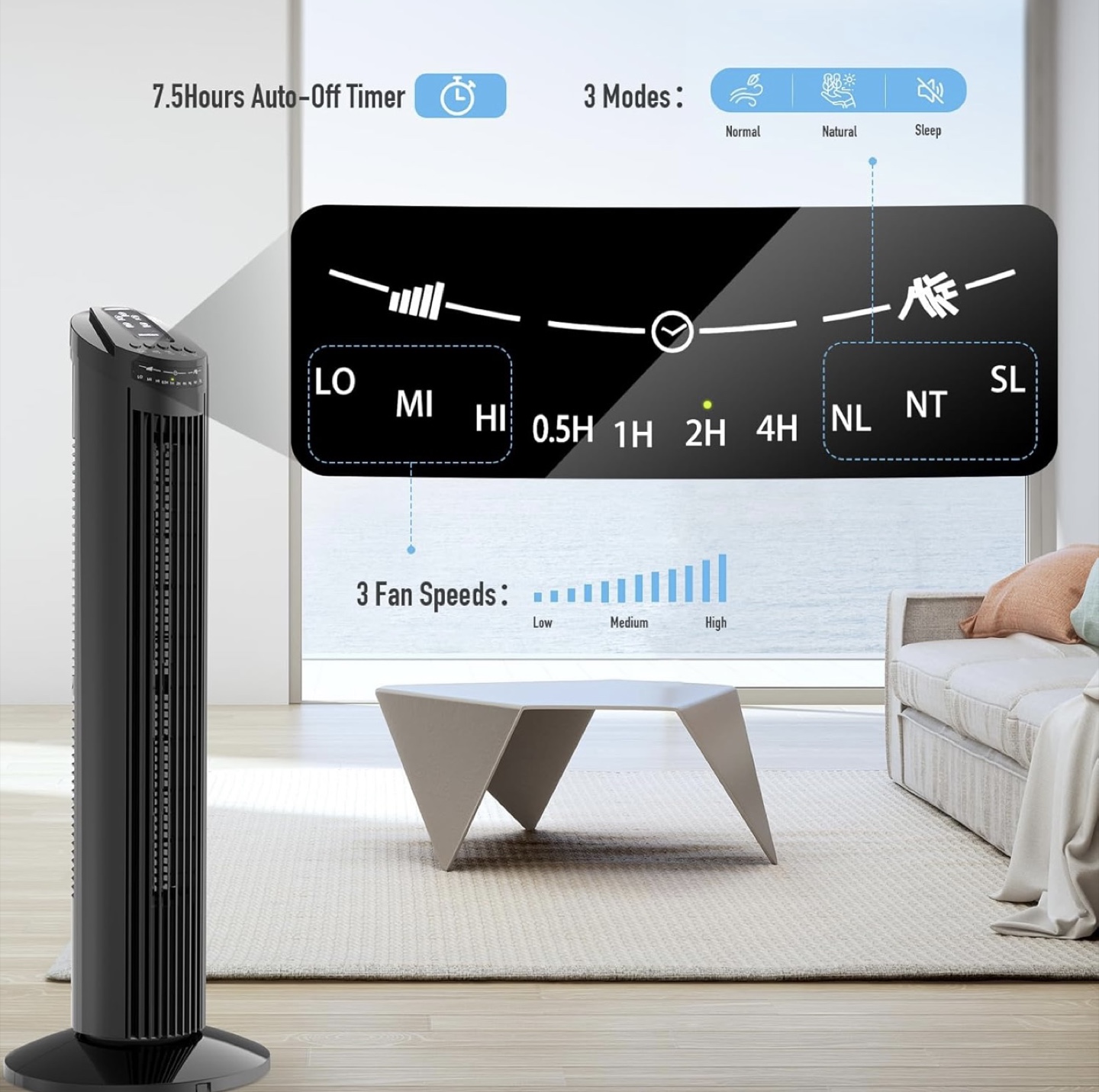 Summer is here!! Black Oscillating Tower Fan with Remote - photo 4