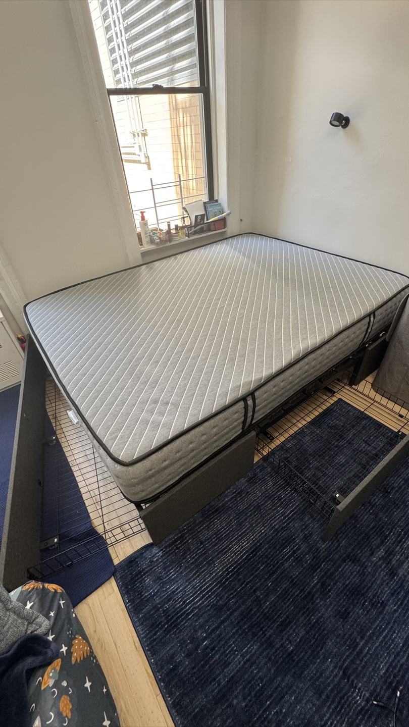 Queen bed and mattress, huge built-in storage