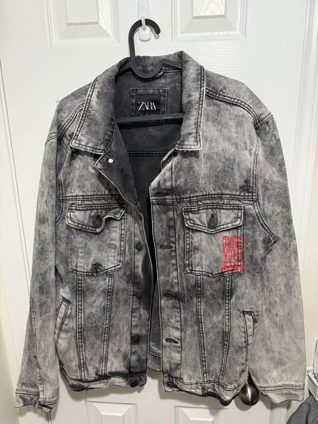 Acid Wash Denim Jacket with Graphic Print thumbnail