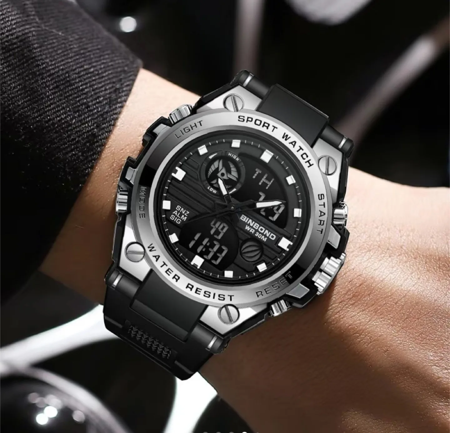 Men's Binbond Sports Watch - Black  Band, Digital Display thumbnail