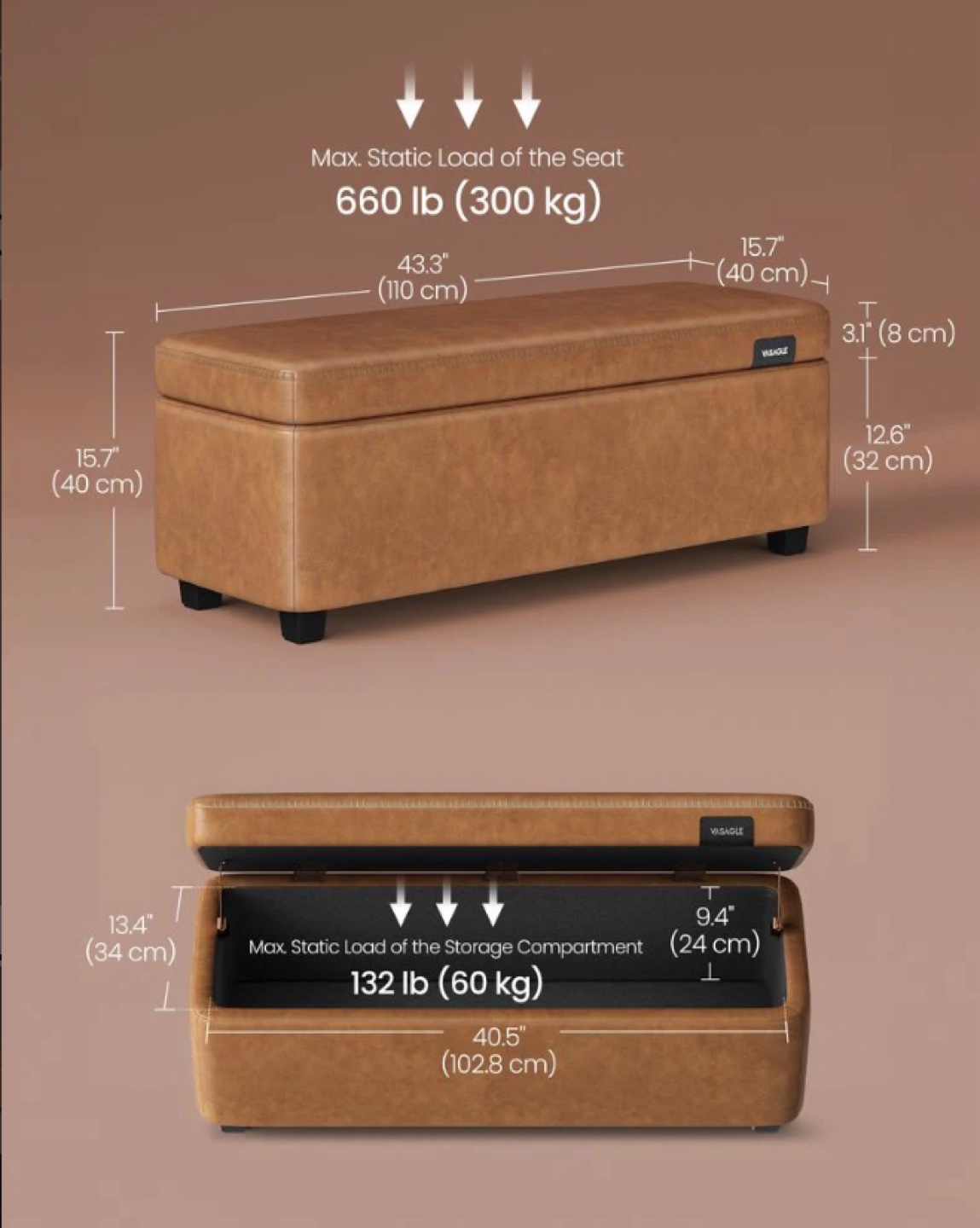 Leather Storage Ottoman Bench - photo 4
