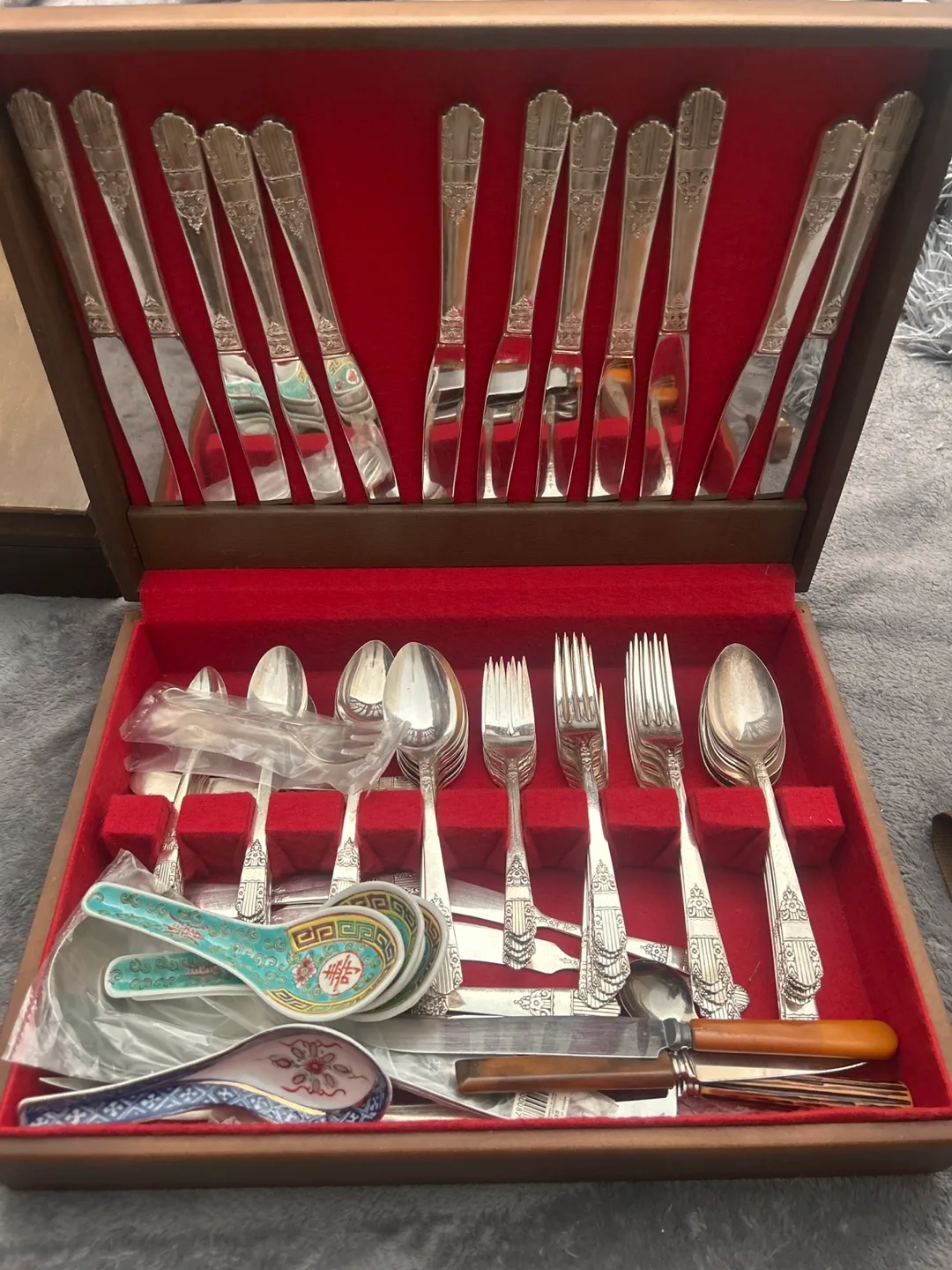 Vintage Silverplate Flatware Set in Wooden Case thumbnail