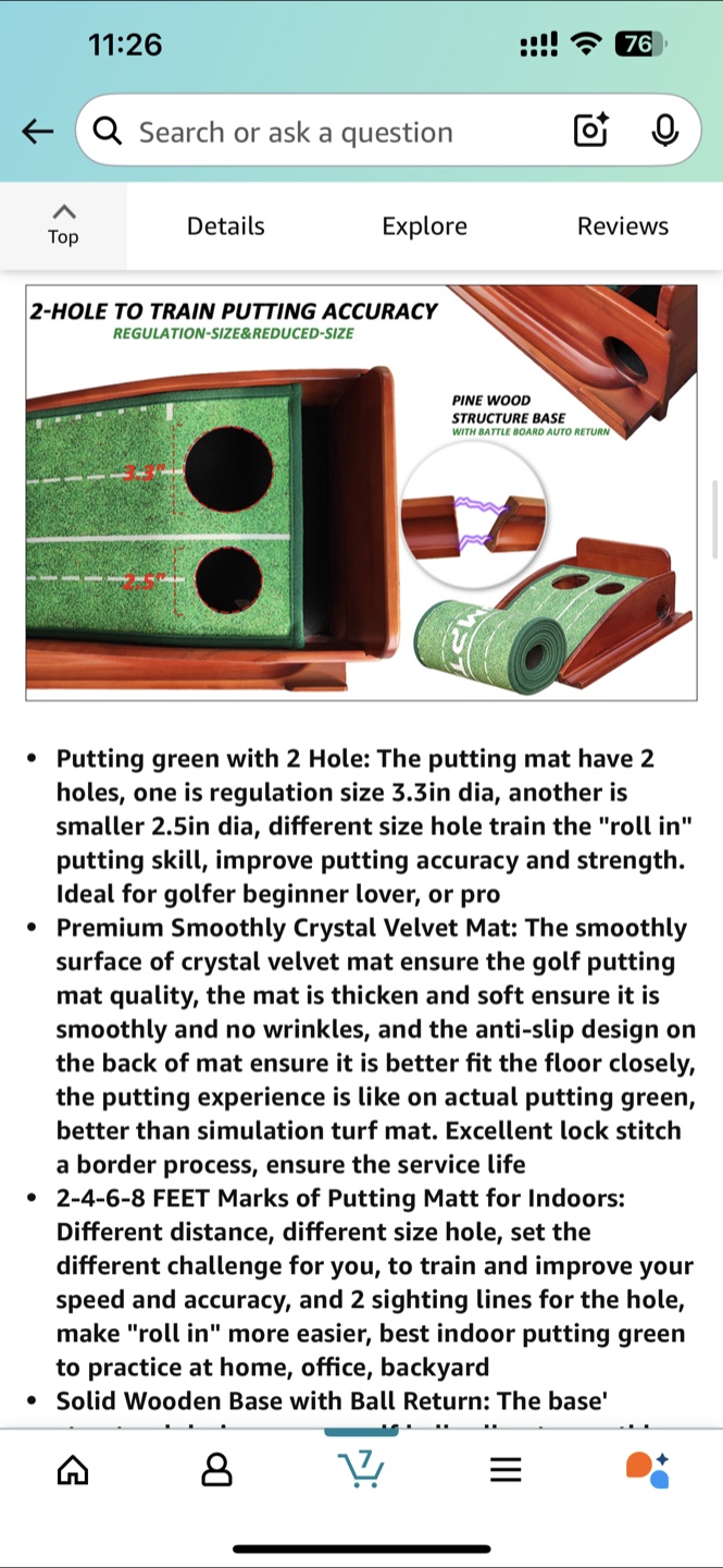 JumpTastic 2-Hole Putting Green Golf Training Mat - photo 3