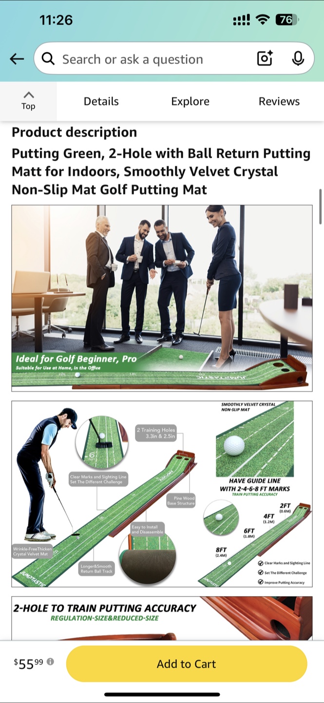 JumpTastic 2-Hole Putting Green Golf Training Mat - photo 2